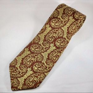VTG 80s Wide Polyester Tie, Burgundy w Tan Paisley
